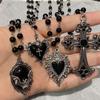 Y2K Style Bat Cross Pendant Necklace with Retro Heart Choker for Women