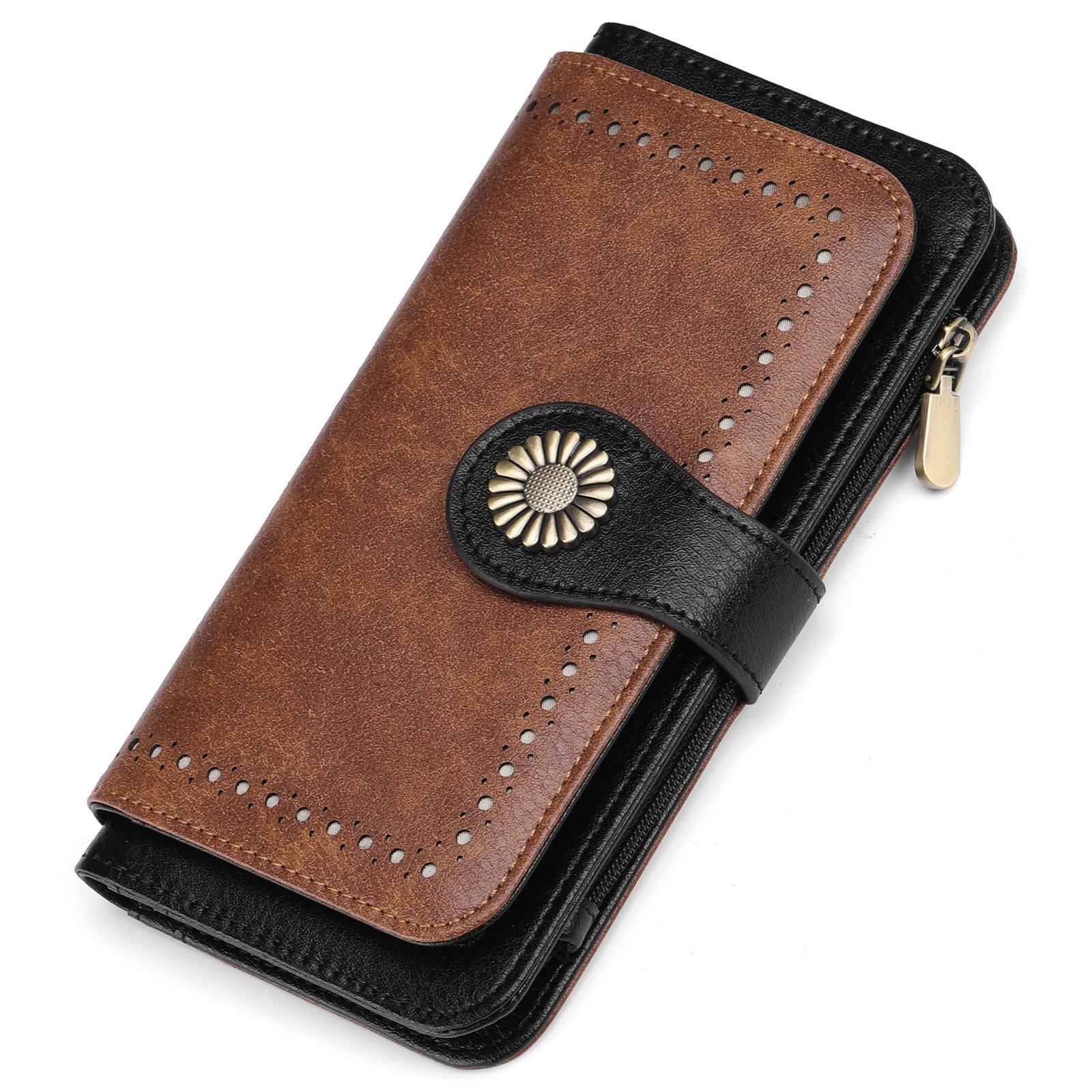 

Новый модный большой вместительный кошелек для женщин, длинный женский кошелек из искусственной кожи со скрытой пряжкой, ретро-кожаный клатч 10.5cm*3cm*18.5cm