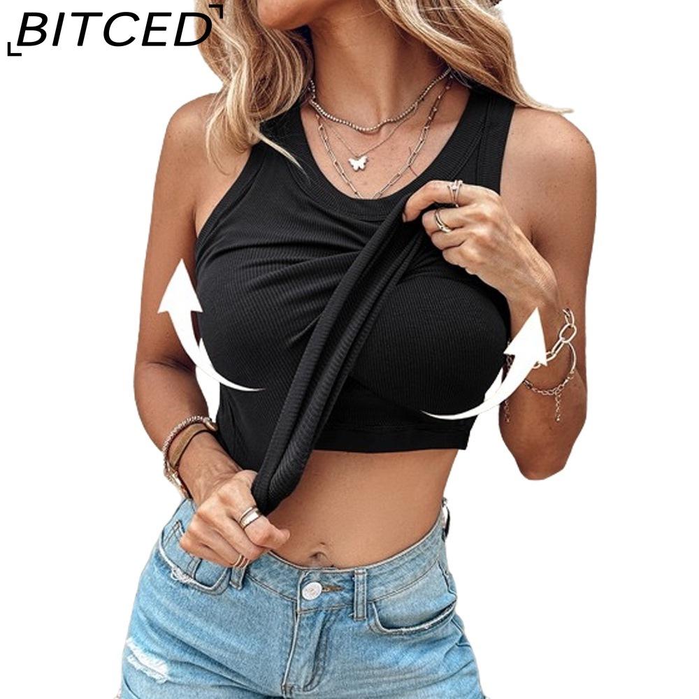 BITCED Women s Summer Solid-Colour Tank Top with Bra and O-Neck Sensual Undergarment for Layering or Outerwear Vests S