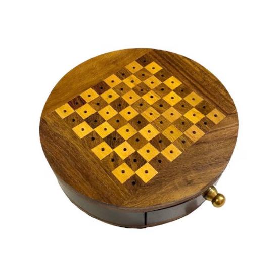 Échecs ronds en bois Nautical Mini Pocket Chess Traveling Chess Board Games Gift