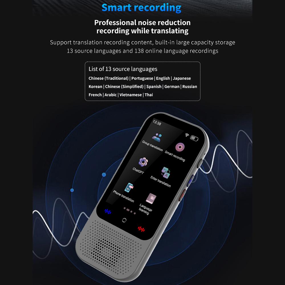 Portable Language Translator Device with 138 Languages Voice Translating 16 Offline Translation Simultaneous Interpretation Support Voice Video Record