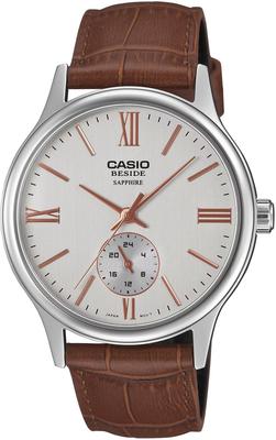 Relógio Masculino BESIDE Quartz Vidro de Safira Pulseira de Couro Marrom Display 24 Horas Prata BMS-100L-5AV