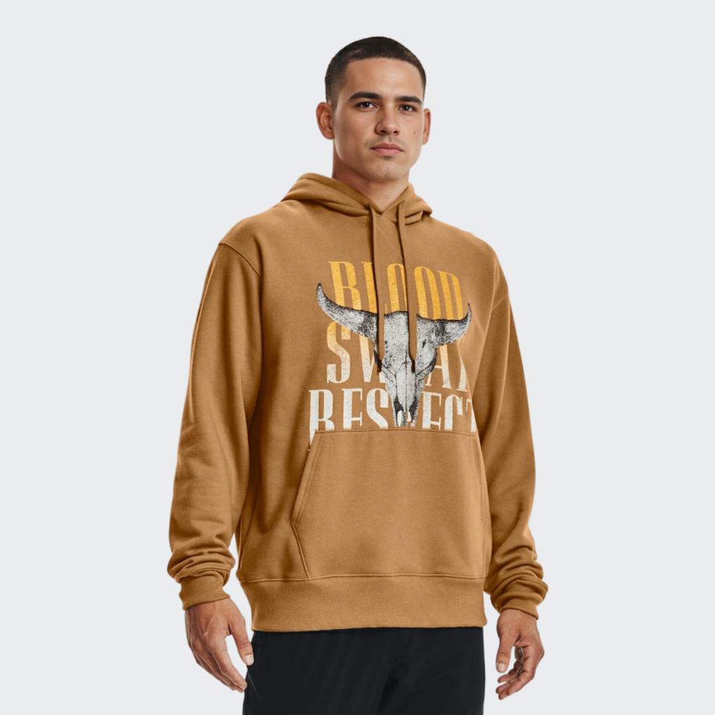 Under Armour Project Rock Johnson Series Training Sports Printed Fleece Hoodie Men Tops Vintage-Brown 1367036-277