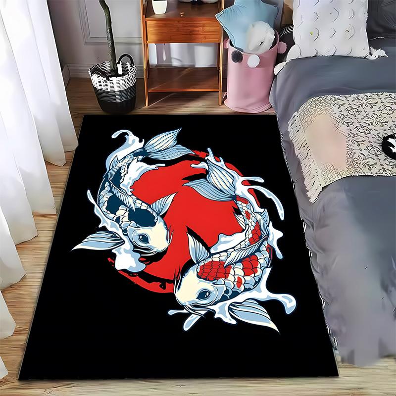 Elegant and Harmonious Koi Carp Rug Design Suitable for use as an anti-slip game mat for living room and bedroom sofas