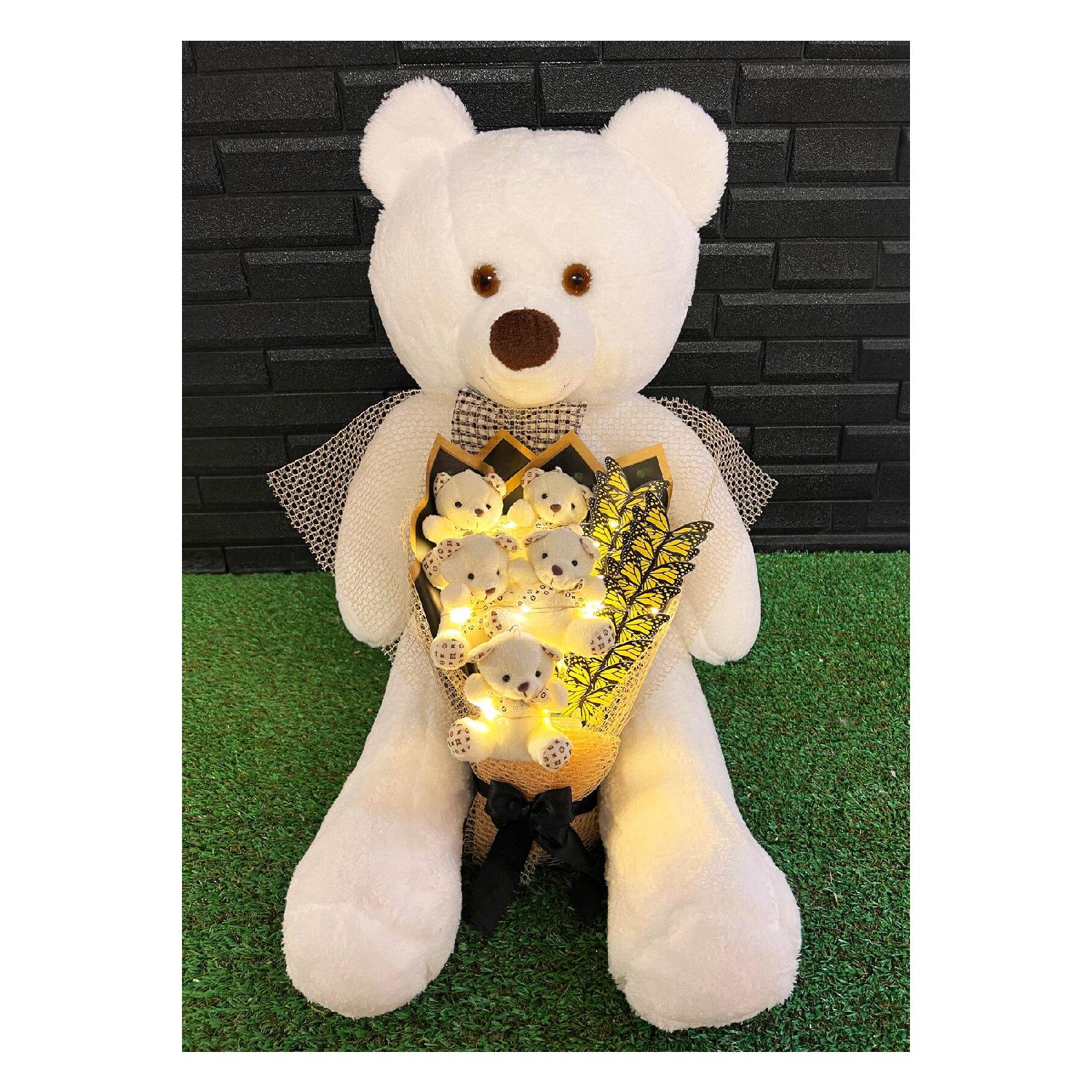 

Gift For Lover 80cm White Teddy Bear And Led Butterfly Teddy Bear Bouquet