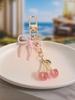Fashionable Cute Pink Cherry Bow Exquisite Metal Lovers Bag Pendant Accessory Bag Charm