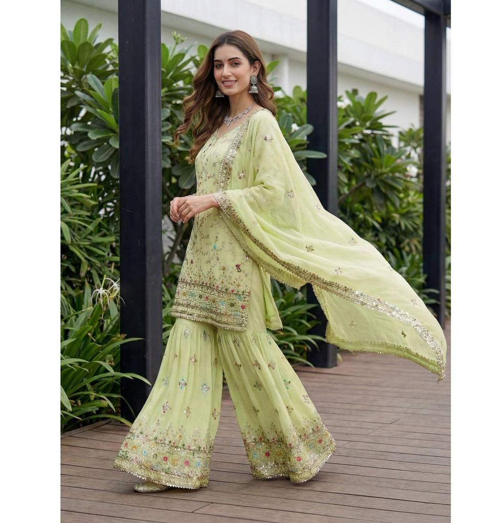Damen Designer Faux Georgette Sharara Salwar Anzug Indisch Bollywood Partywear Salwar Kameez