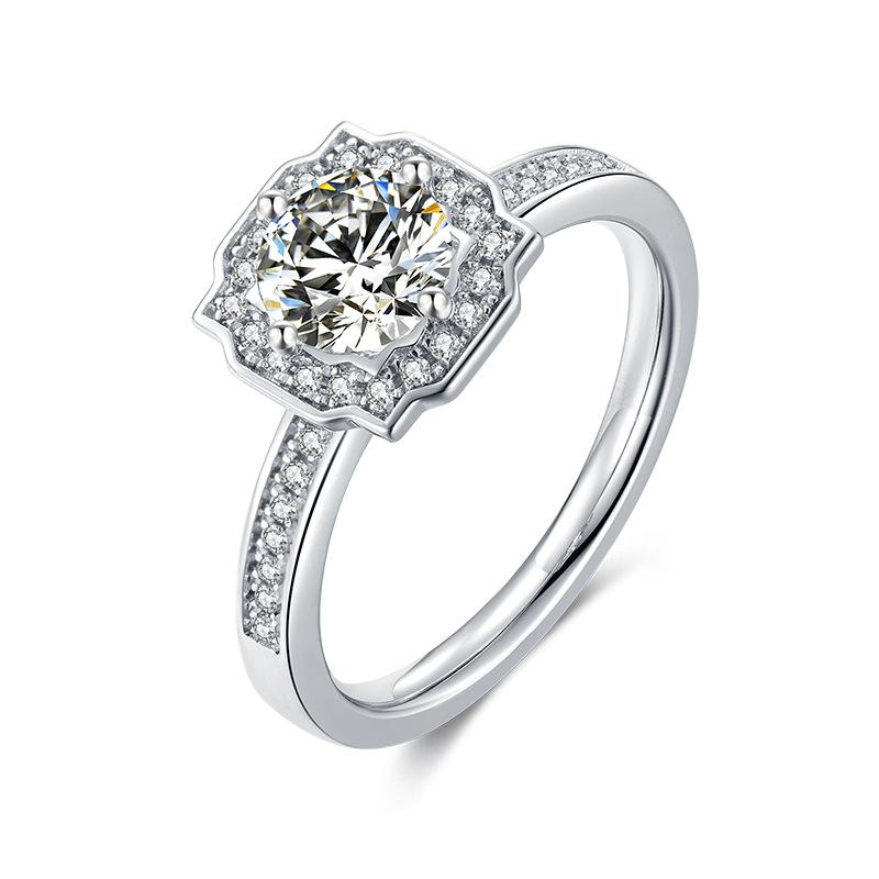 Moissanite Ring S925 Silver Plated 18K Gold Inlaid 1 Carat Moissanite Ring Foreign Trade Export