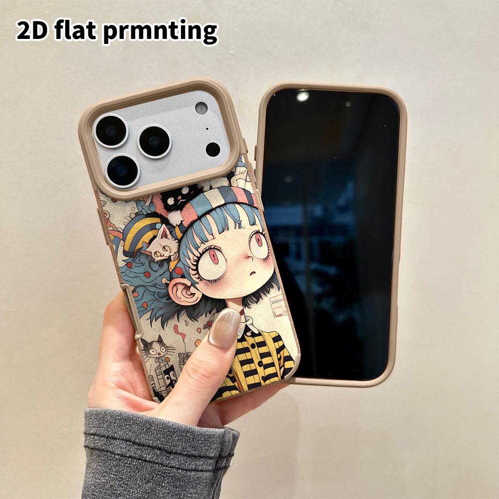 Phone Case: 2D Flat Lambskin Suitable for iPhone 18 17 16 15 14 13 Pro Protective Case, Cat Girl, Christmas and Halloween Gifts