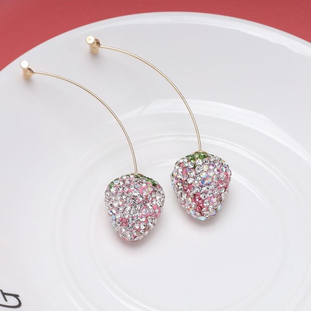 1Pair Rhinestone Stud Earrings Set Shiny Drop Earrings Ins Fruit Pendant Earrings for Women