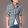 Herren Freizeit Slim Fit Karomuster Button-Down Langarm Umlegekragen Hemd Top