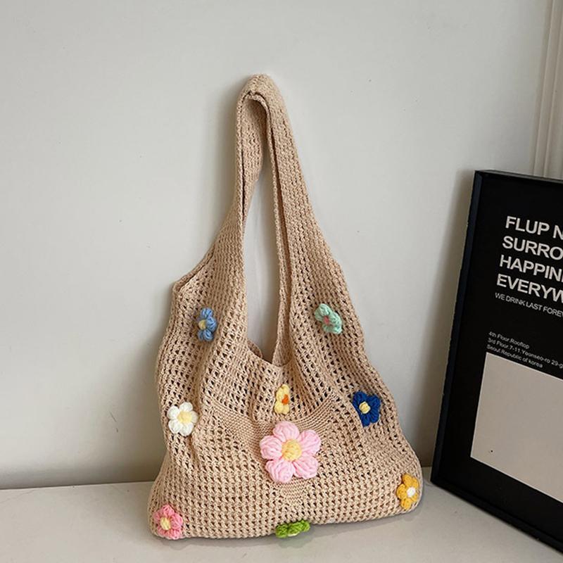 

Crochet Mesh Beach Toted Bag,Bohemian Vacation Handbags Aesthetic Knit Shoulder Bag for Women Travel Bag CLE 37x8x33cm хакі