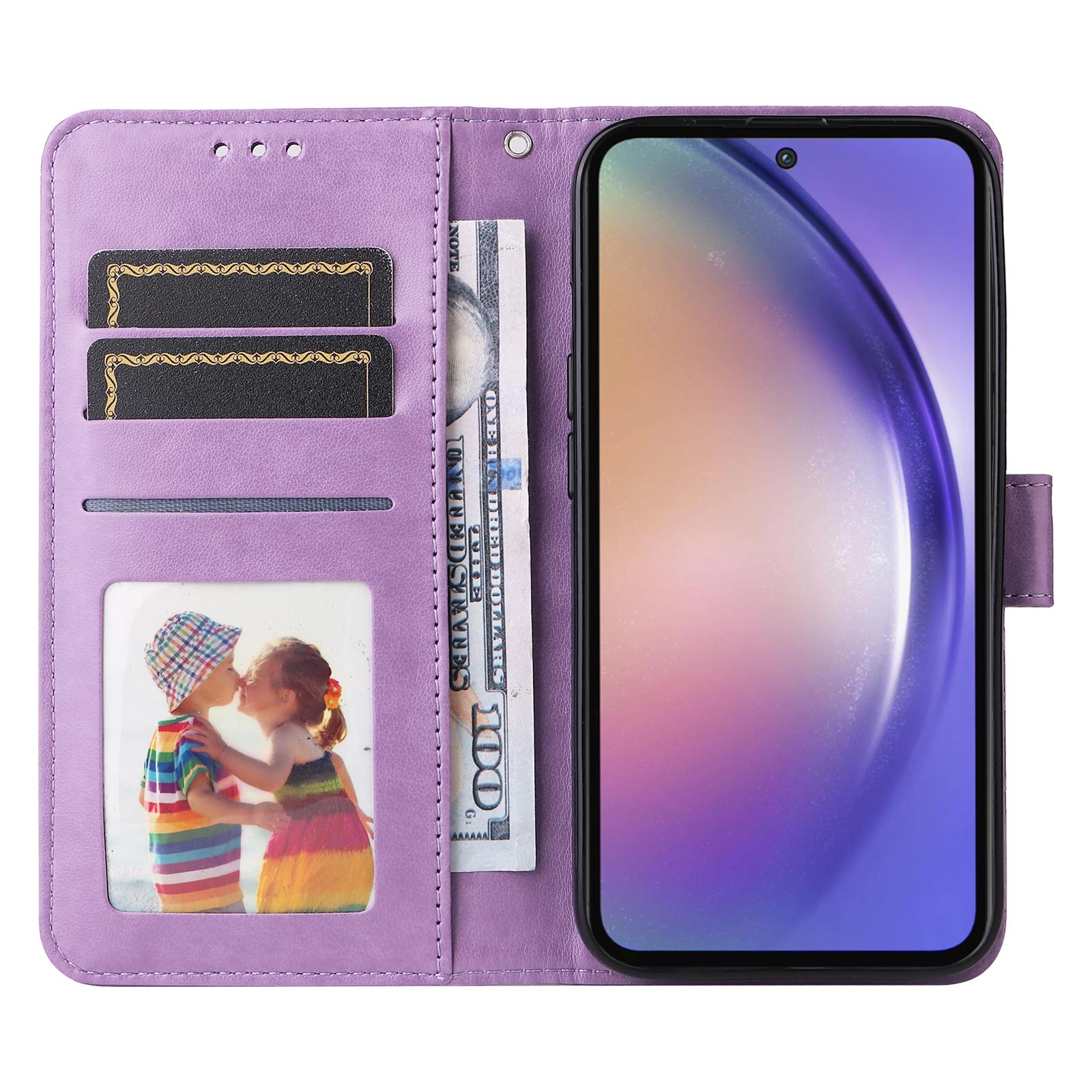 

For Samsung Galaxy A55 5G Case Wallet Stand Imprinted PU Leather Phone Cover Purple