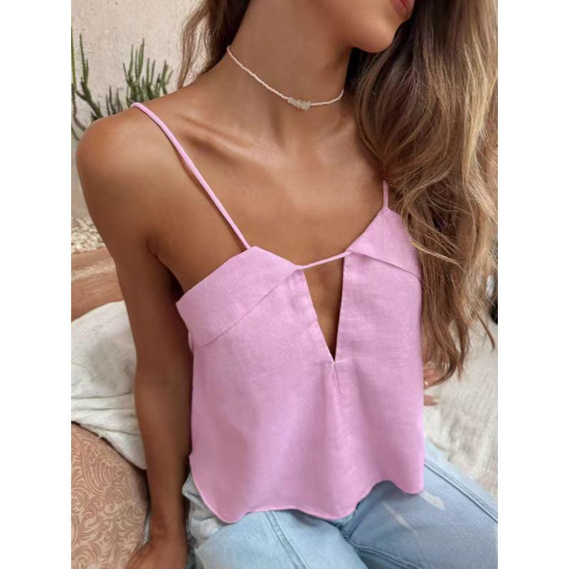 European and American Versitile Fashion V-neck Sling Small Vest Sexy Short Solid Top Sexy Seamless Vest