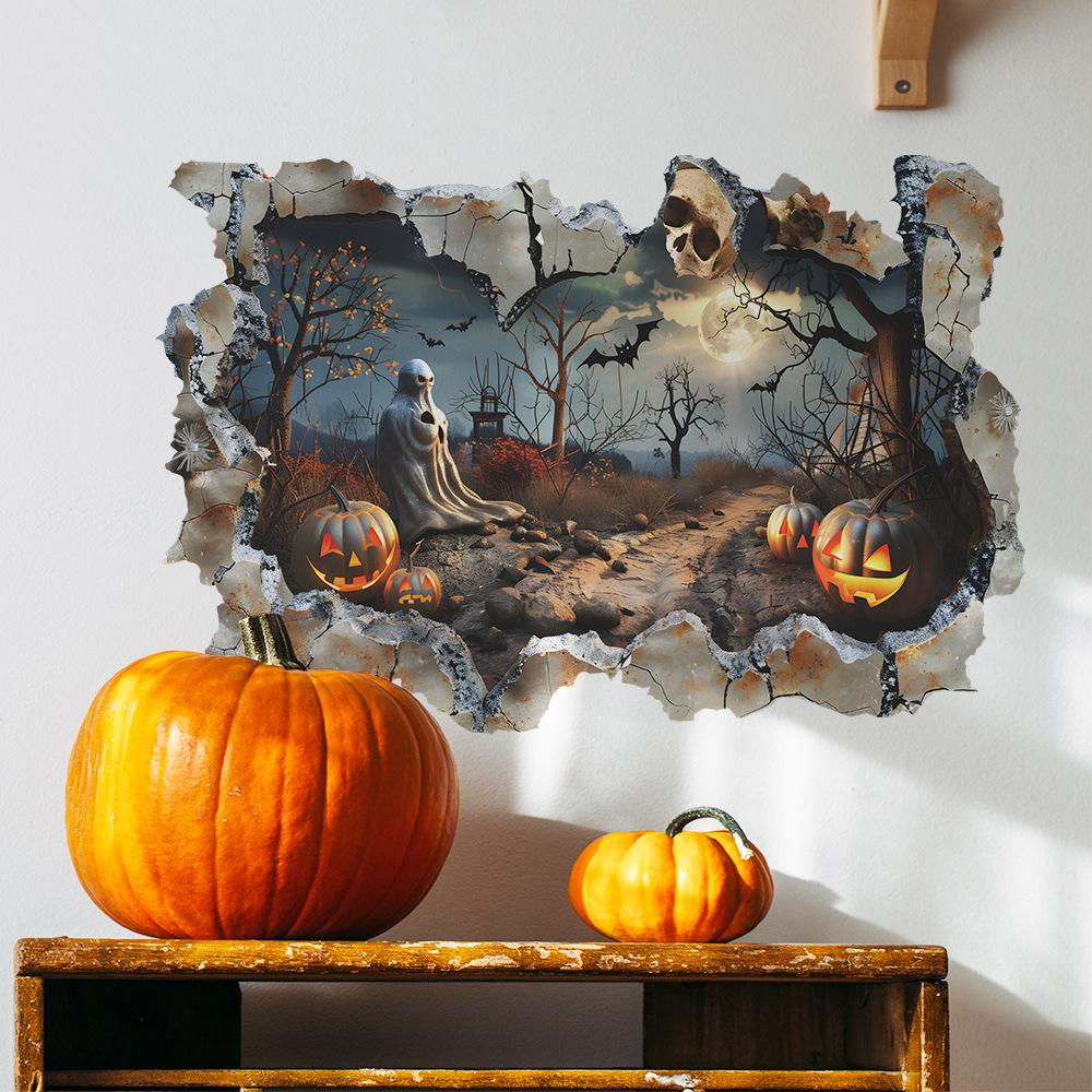 Halloween Broken Wall Skull Bat Pumpkin Bedroom Living Room Home Decoration Wall Stickers