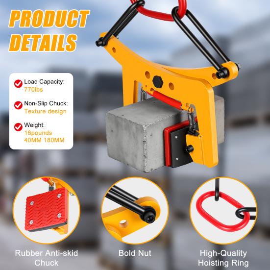 Granite Slab Lifting Clamps, 770LBS Vertical Stone Lifting Clamps, Heavy Duty Stone Carrying Clamps for Lifting Transporting Concrete Block Granite