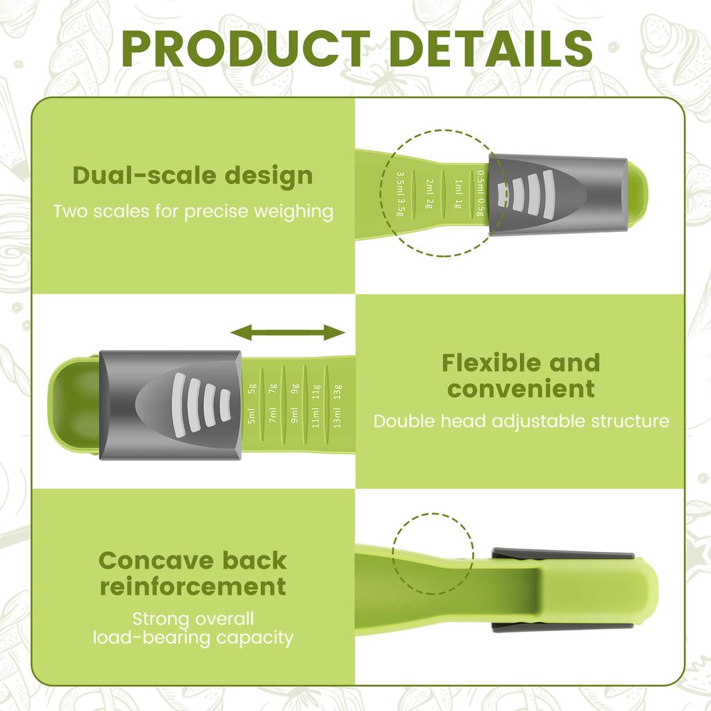 2Pcs Adjustable Measuring Spoon with Double End Scale 9 Stalls Kitchen Measuring Cup Measures Dry and Liquid Ingredients