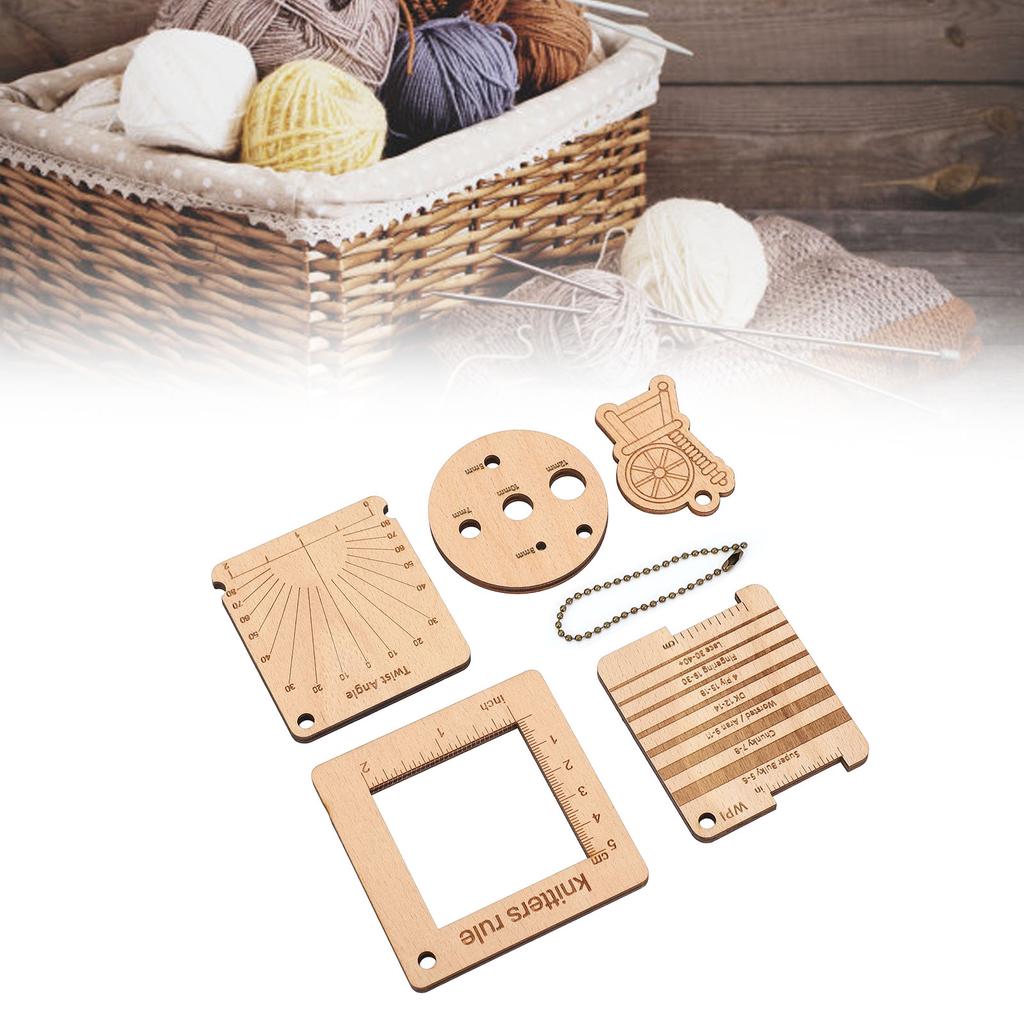 Set de rigle de măsurare, lungimea și densitatea firelor, ecartament de unghi, riglă rotundă din lemn pentru perforare, pentru proiecte de tricotat