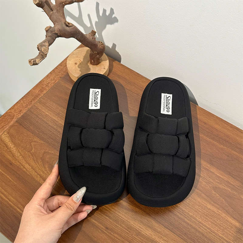 2025 new platform one-word slippers women's summer wear canvas sandals fashion with skirts beach sandals women's shoes
