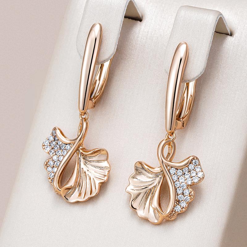 Rose Gold Color Creative Crystal Flower Drop Earrings For Women Fashion Natural Zircon Accessories Vintage Jewelry