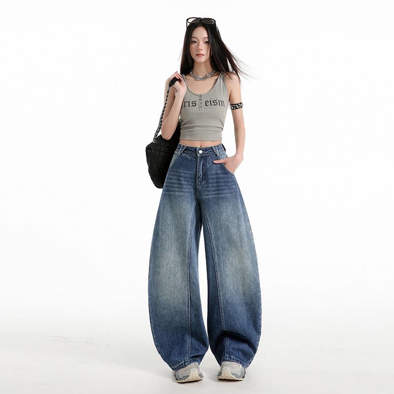 2026 Spring Women s High-Waisted Retro Wide-Leg Jeans Small