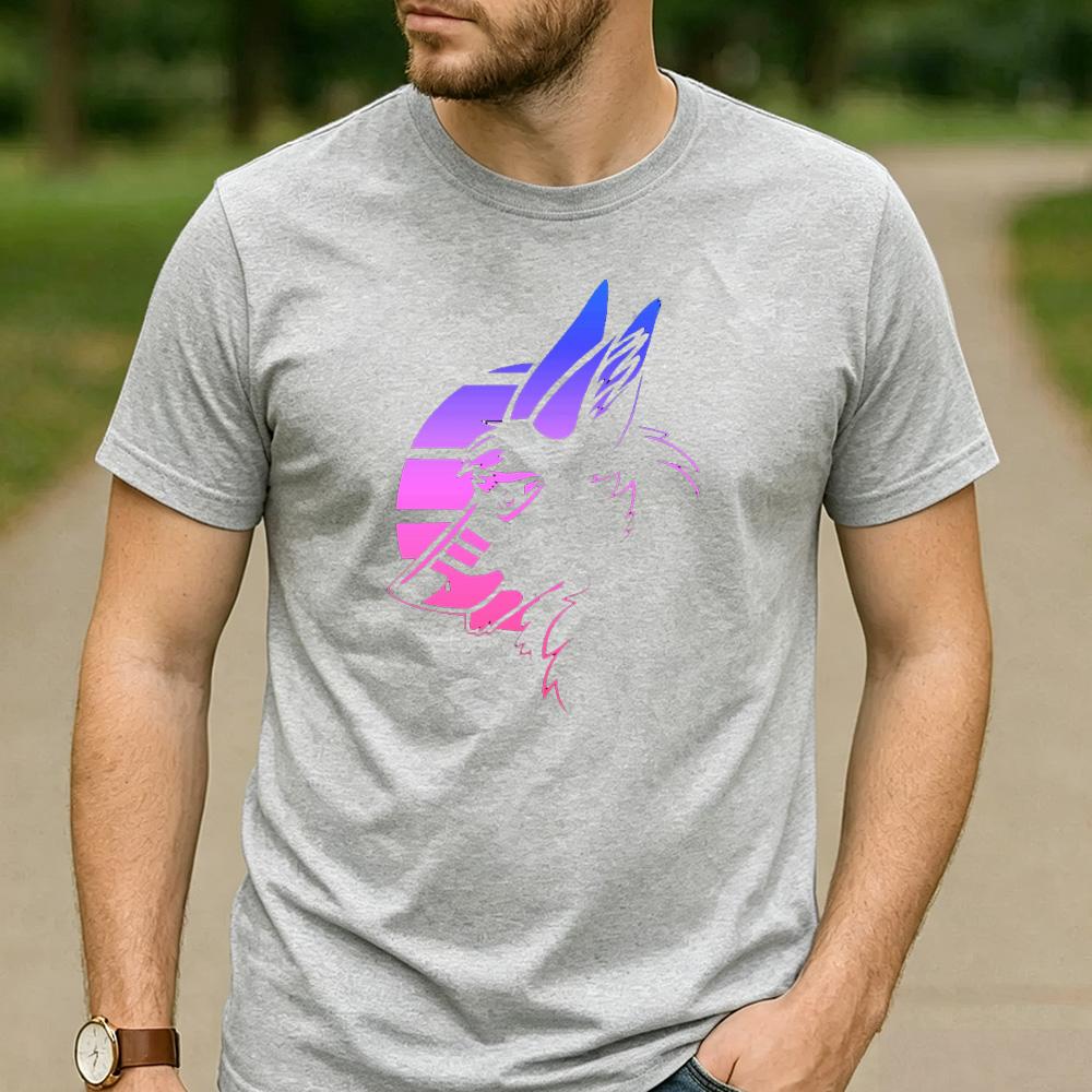 Vaporwave Gradient Wolf Head Sunset Circle Graphic T Shirt Unisex Crew Neck Short Sleeve Wildlife Fan Holiday Gift Top