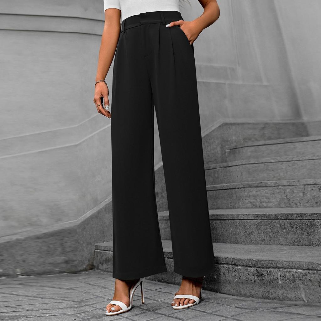Lässiges Temperament Pendlerhose mit hoher Taille Lose gerade lange Hose mit weitem Bein für Damen