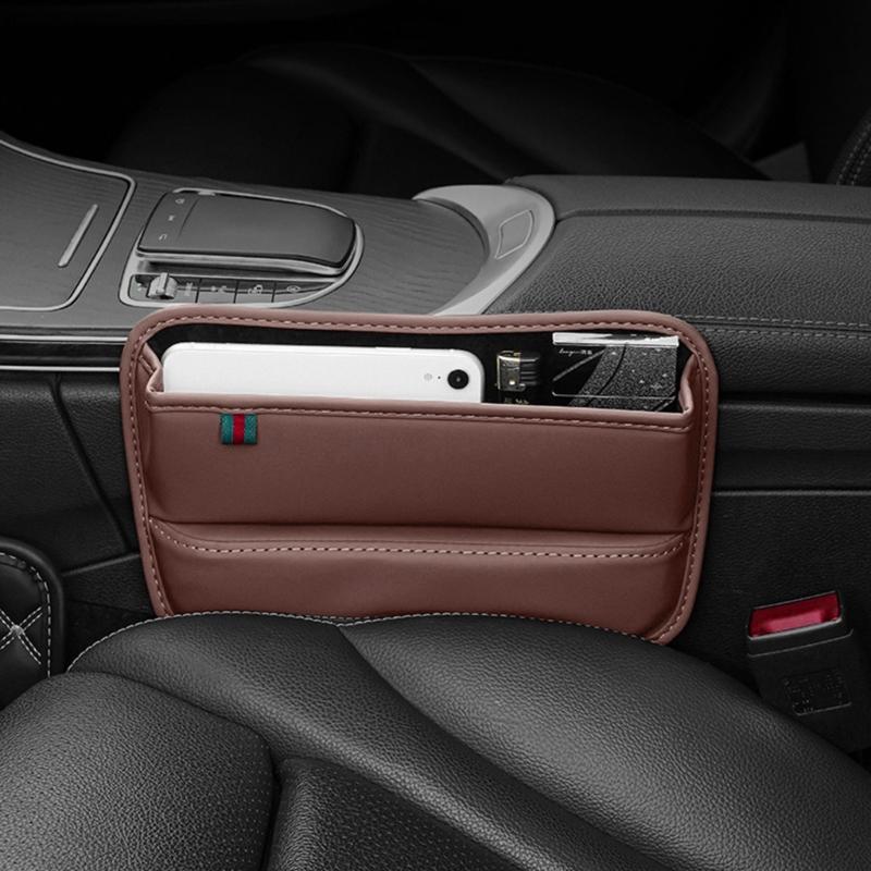 Car Seat Gap Filler Universal Leather Car Seat Pocket Organizer for Coins- Cards