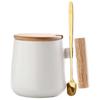 Nordic Ceramic Mug with Lid & Spoon - Wooden Handle, Ideal for Coffee, Office, or Gift with Logo Print.