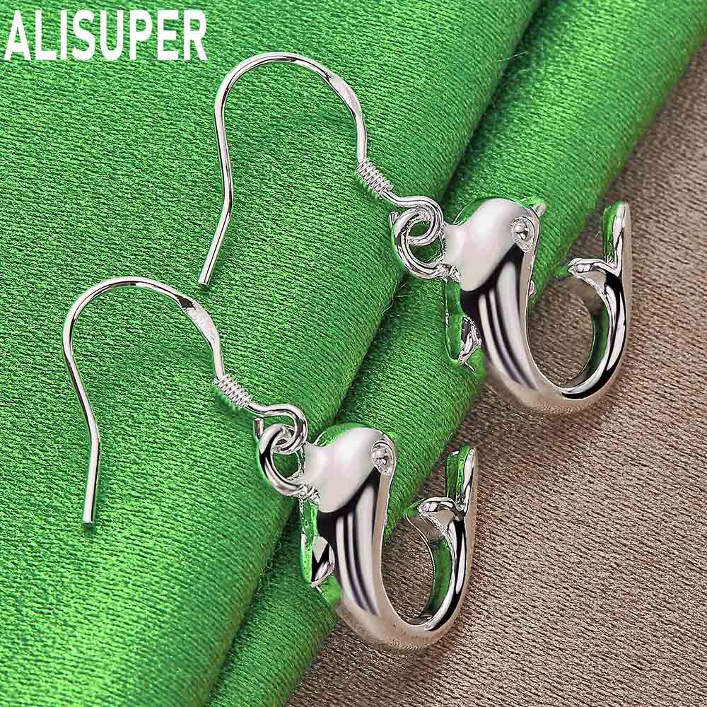 925 Sterling Silver Lively And Simple Smooth Dolphin Earrings - Stylish Evening Jewelry