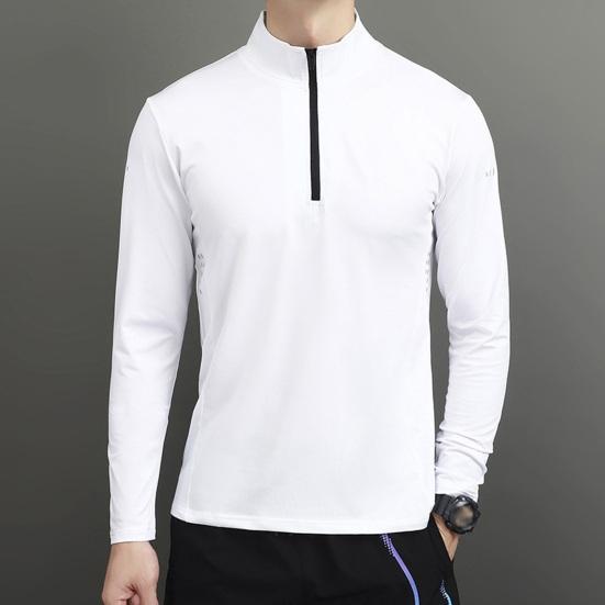 Men's Sports Shirts Stand Collar Half Zip Sweatshirt Solid Color Slim Fit Long