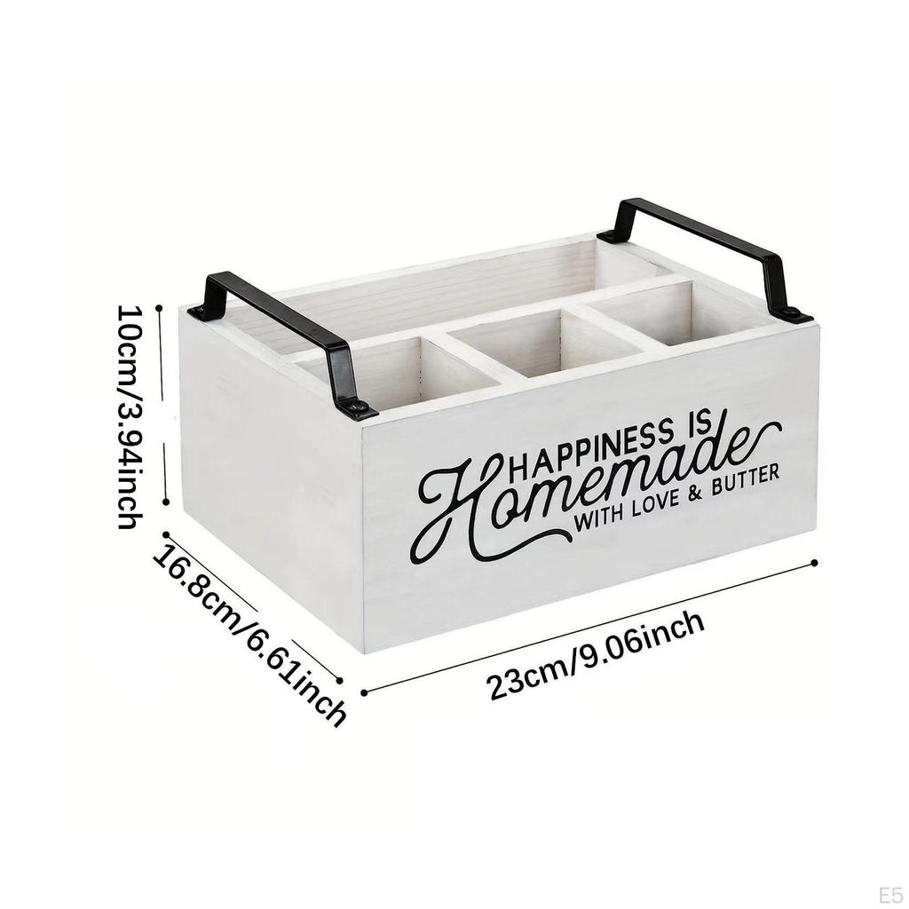 Dining Utensil Holder Cooking Tools Storage Divided Rustic Wood Organizer for