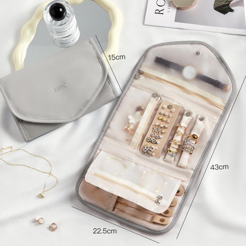 Popular Foldable Jewelry Case Roll Travel Organizer Portable for Journey Earrings Rings Diamond Necklaces Brooches Storage Bag