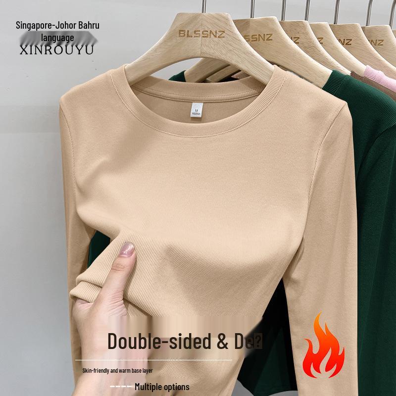 Maglia Termica da Donna a Coste in Pile, Manica Lunga, Girocollo, Caldo Strato Base per Autunno e Inverno