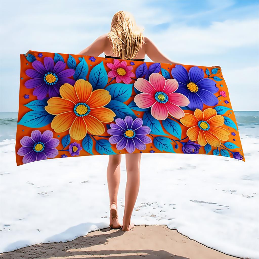 1Pc Oil-Painting Style Large Flower Beach Towel Versatile Holiday Atmosphere Swimming Towel For Home And Beach Use