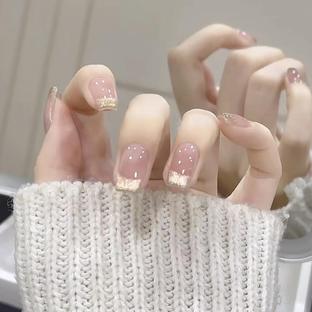 Pure Hand-made Phototherapy Wearable Nail Tablets Golden French Cat Eye Wearable Nail Finished Product Reusable Nail Art