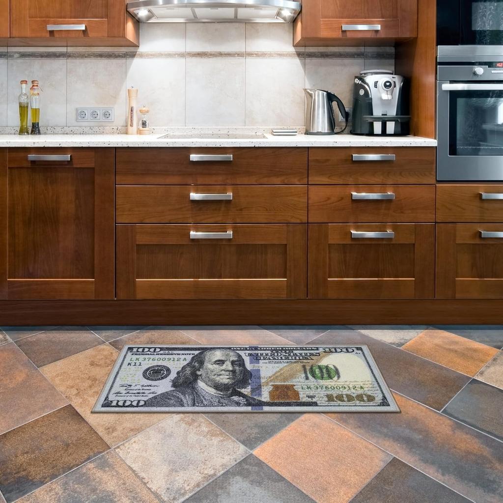 24"x63" Currency Print Non-Slip Runner Rug - Machine Washable Rubberback Hallway Mat, Modern Geometric Floor Carpet for Kitchen/Bedroom/Entryway
