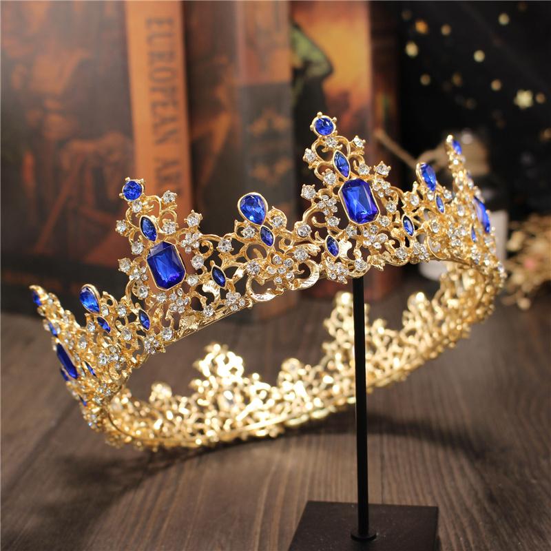 Baroque Bride wedding crown headdress Colors Metal Crystal circle Tiaras Hair Jewelry Queen King Diadem Head Ornaments