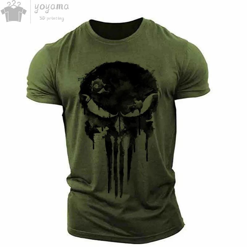 Men's T-shirt 3d Printed Military Patriotic Skull O-neck T-shirt, Oversized T-shirt, Short-Sleeved T-shirt, Men's Sportswear Top