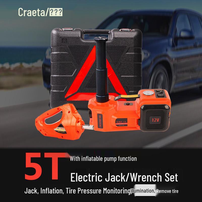 5T Electric Car Jack & Wrench Set with Tire Inflator, 12V