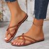 Korean Plus Size Women's Summer Sandals 2024: Stylish Woven Flat Fashion Beach Shoes