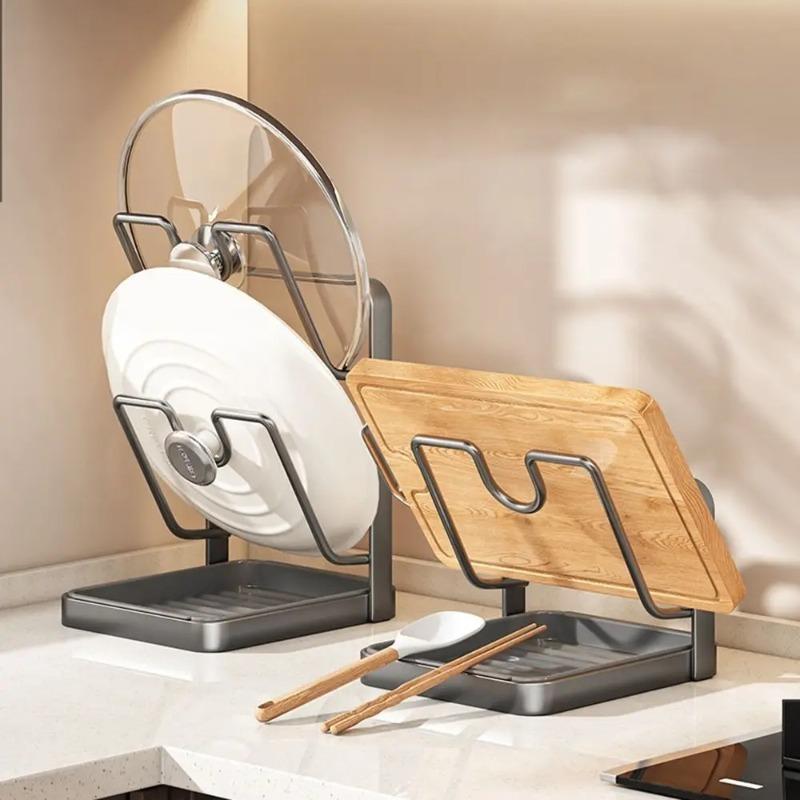 Countertop Organizer for Pot Lids Cutting Boards and Utensils with Draining Base Non-Slip Space Saving Kitchen Storage Rack