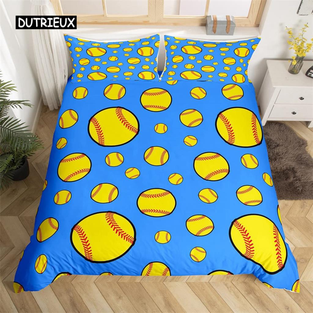 

Пододеяльник для мальчиков и девочек, комплект постельного белья с бейсбольной тематикой для подростков, комплект постельного белья из микрофибры с 3D-бейсбольной битой, перчатками, покрывалом для одеяла Twin King Queen Size EU single(135x200cm)