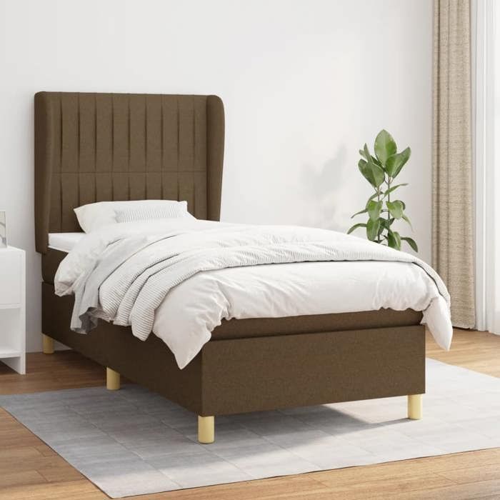 3128664 vidaXL Lit à sommier tapissier avec matelas Marron foncé 100x200 cm