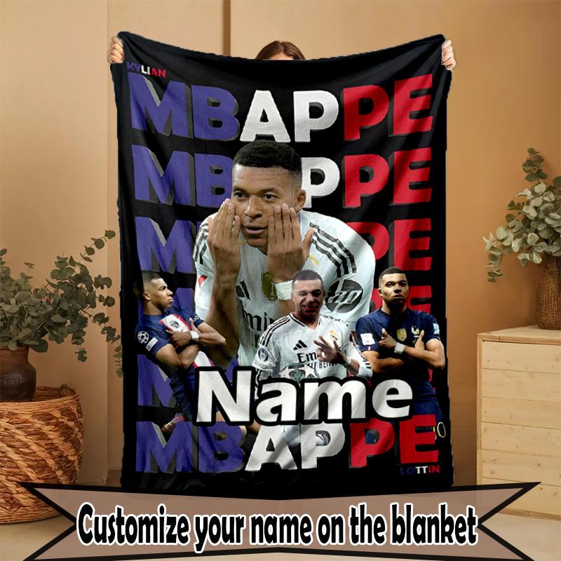 Custom Name Personalized Kylian Mbappe Print Blanket, Home Decor, Bedroom, Sofa, Camping, Couch, Gifts for Birthday ChristmasEnthusiasts