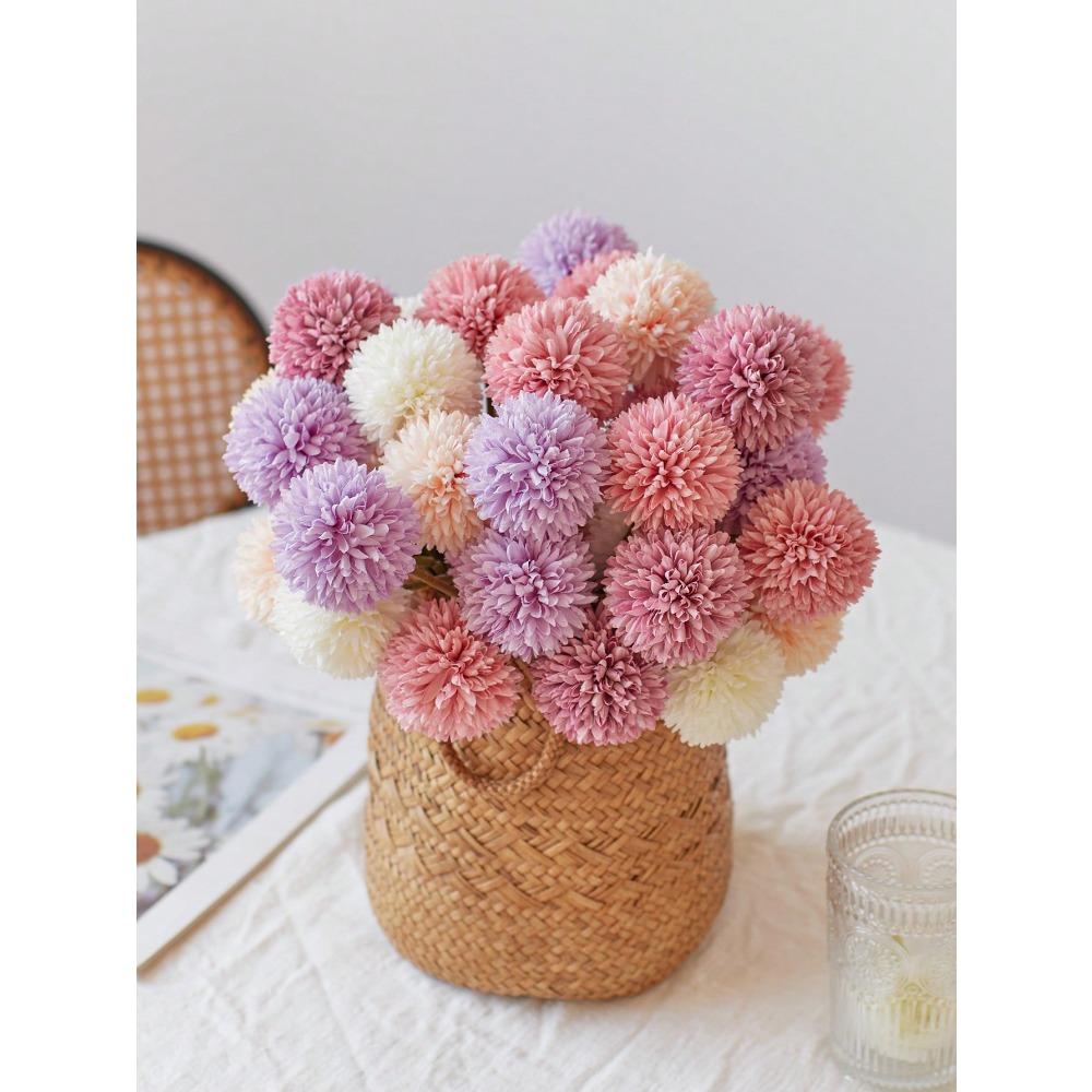 Artificial Chrysanthemum Ball Flowers Dandelion Hydrangea Arrangement Bouquet Present For Friends Bridal Wedding Bouquet Decor For Home Office