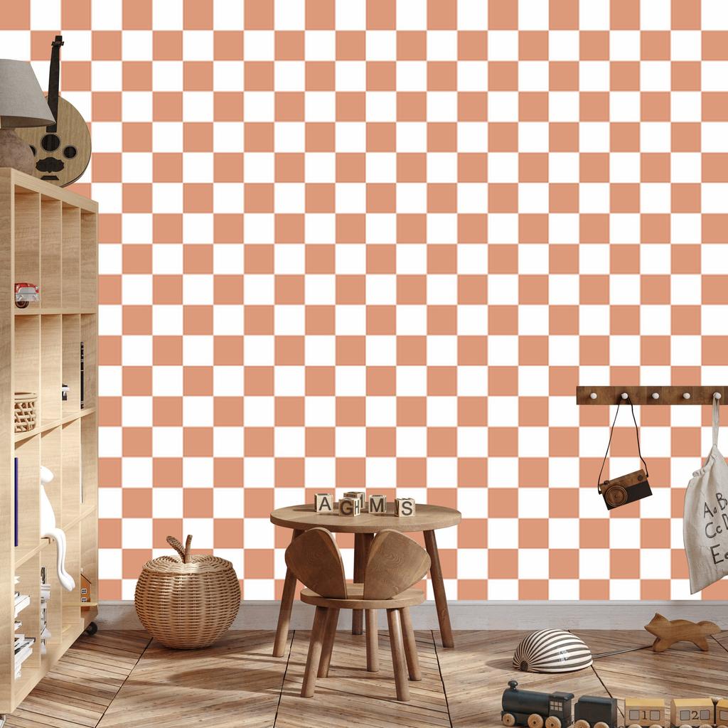 Checkerboard Wallpaper White and Peach for Living Room and Bedroom 50x1000