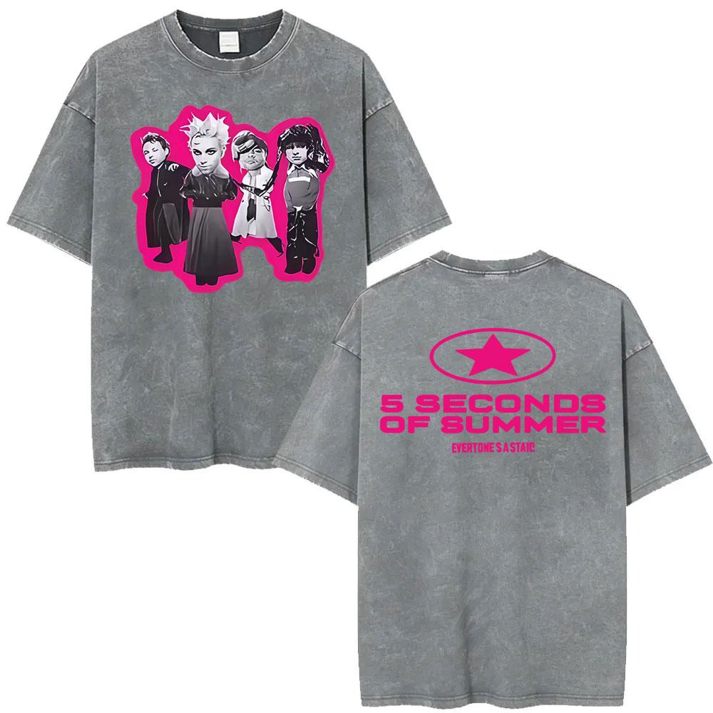 Seconds of Summer Everyones A Star World Tour Vintage Washed T Shirts Men Women Harajuku Hip Hop Oversized Tshirt Streetwear