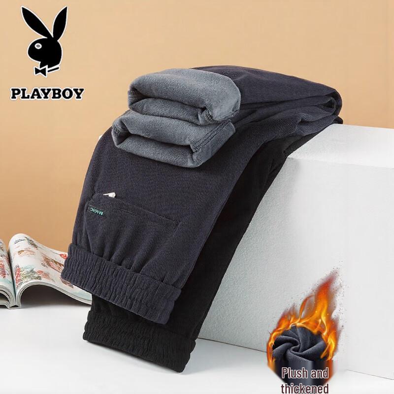 PLAYBOY Men's Autumn/Winter Fleece-Lined Corduroy Casual Pants
