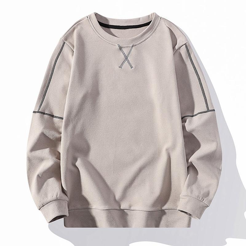 New Autumn and Winter Double-sided Striped German Velvet Men's Round Neck Warm Sweatshirt In Winter Plus Velvet Thickened Base Pullover Sweatshirt